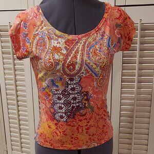 Colorful & Fun Stretch Short Blouse Mainly Orange Size M